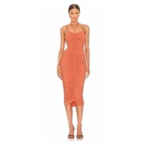 A.L.C. Allegra Ruched Bead-Embellished Midi-Dress